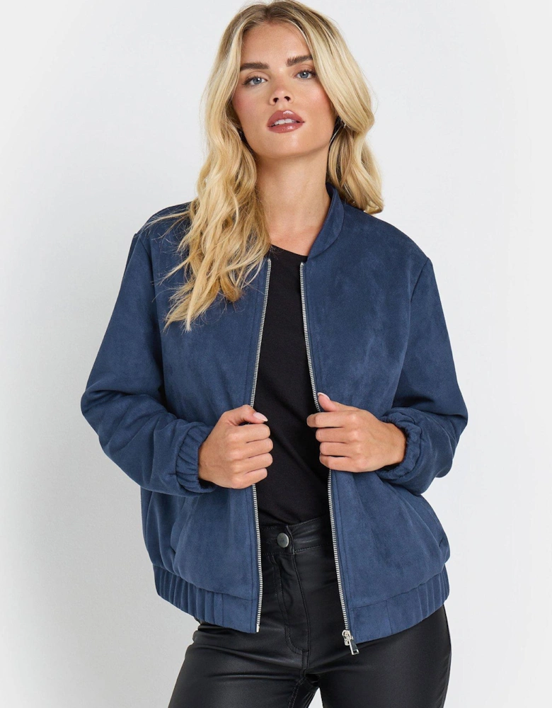 Petite Suede Bomber Jacket - Blue