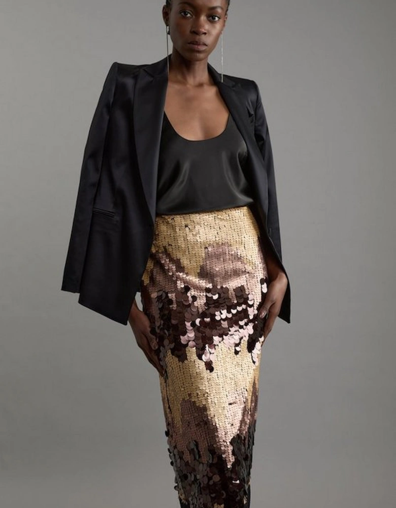 Sequin Georgette Panelled Woven Midi Skirt