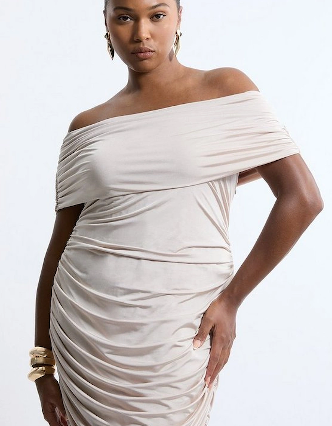 Plus Size Drapey Slinky Jersey Bardot Maxi Dress