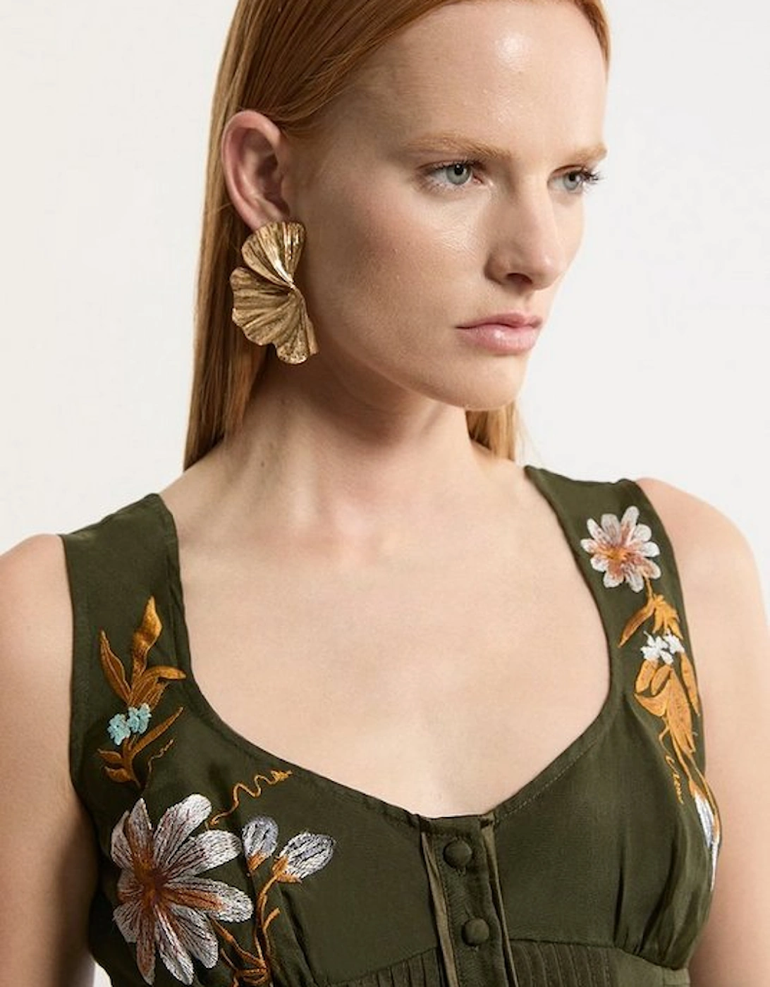 Petite Botanical Embroidery Organdie Strappy Woven Dress