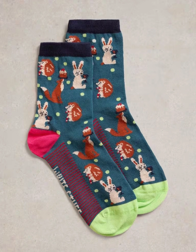 Women's Animal Sock In A Cracker Teal Multi