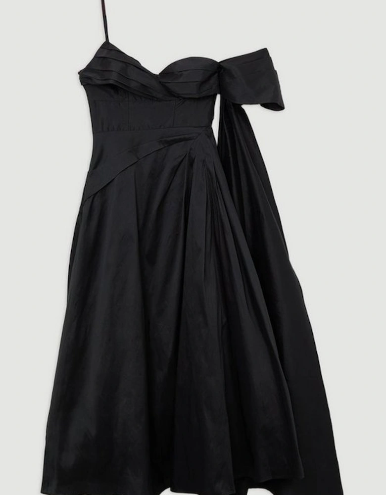 Archive Collection - Taffeta Draped Shoulder Midi Prom Dress