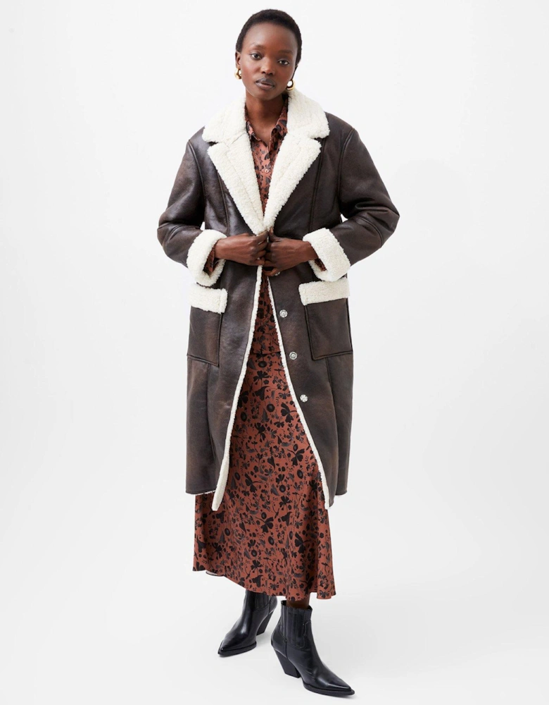 Faux Shearling Coat - Brown