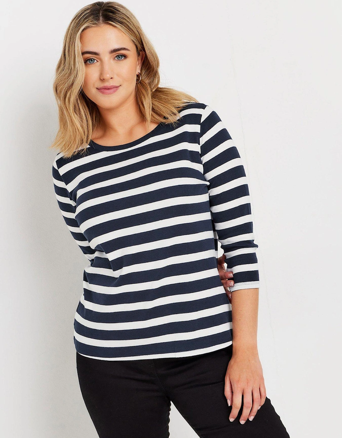 Stripe 3/4 Sleeve Crew Neck T-shirt - Blue, 2 of 1