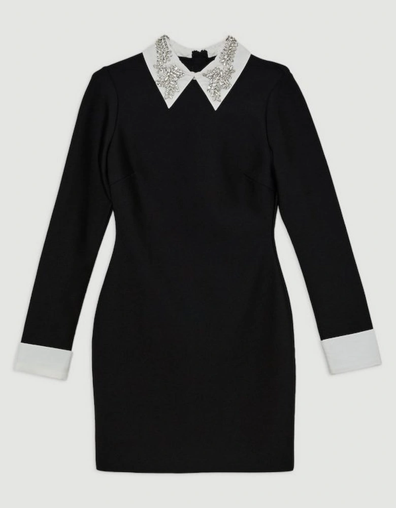 Figure Form Bandage Embellished Collar Knit Mini Dress