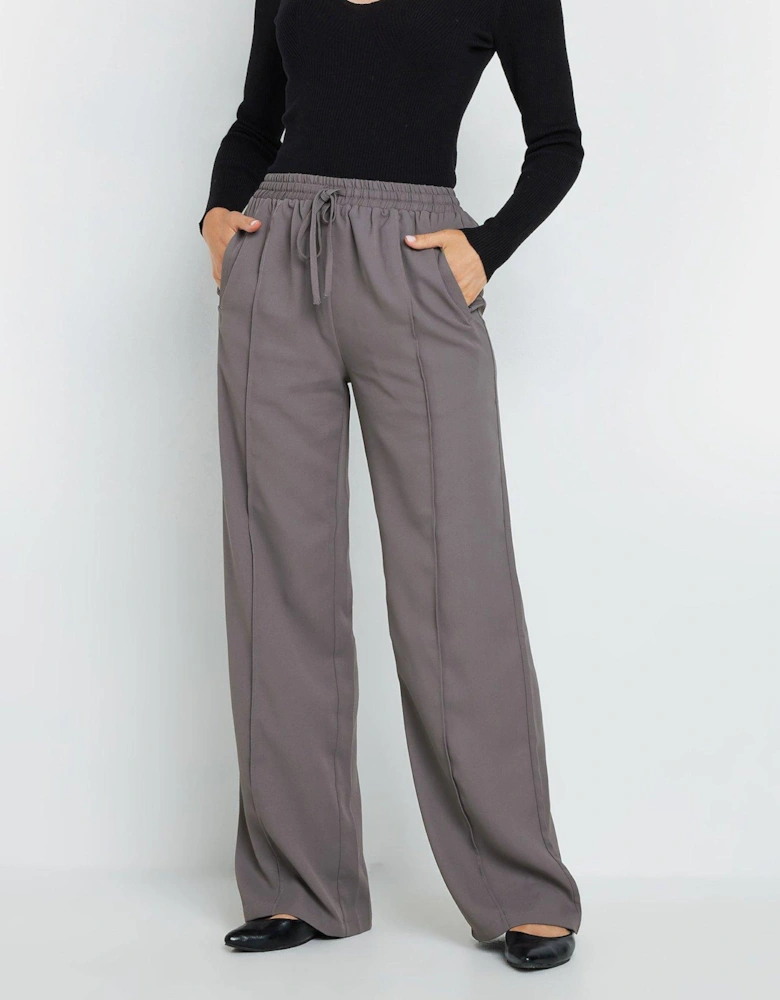 Tall Tie Waist Wide Leg Trousers - Grey