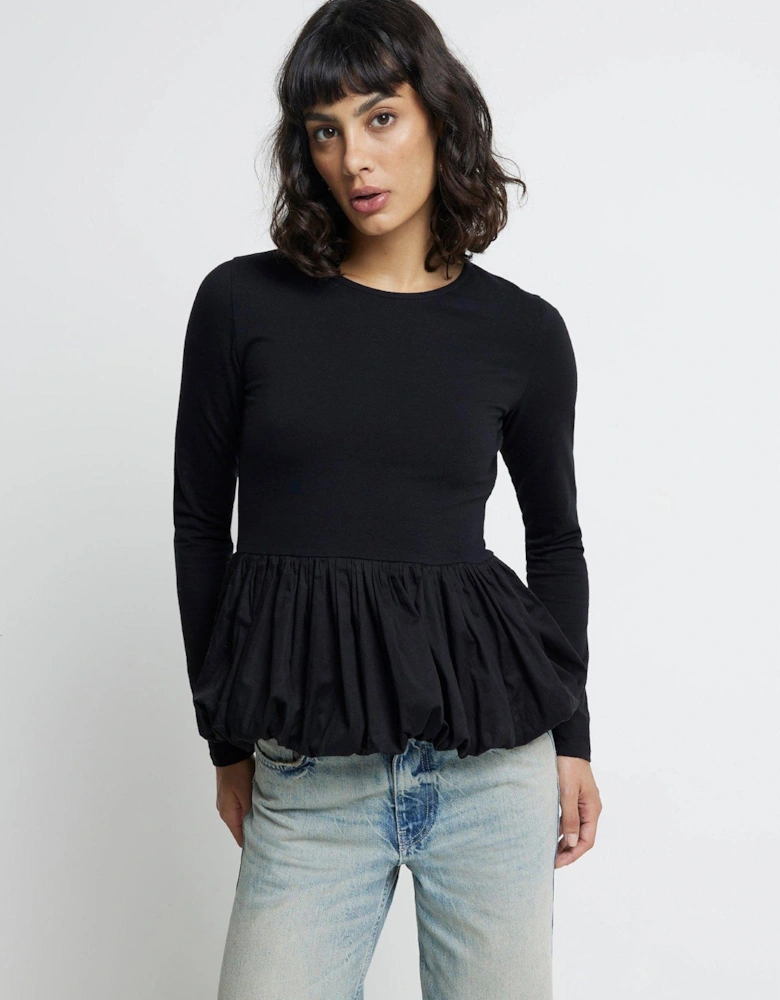 Poplin Puff Ball Top - Black