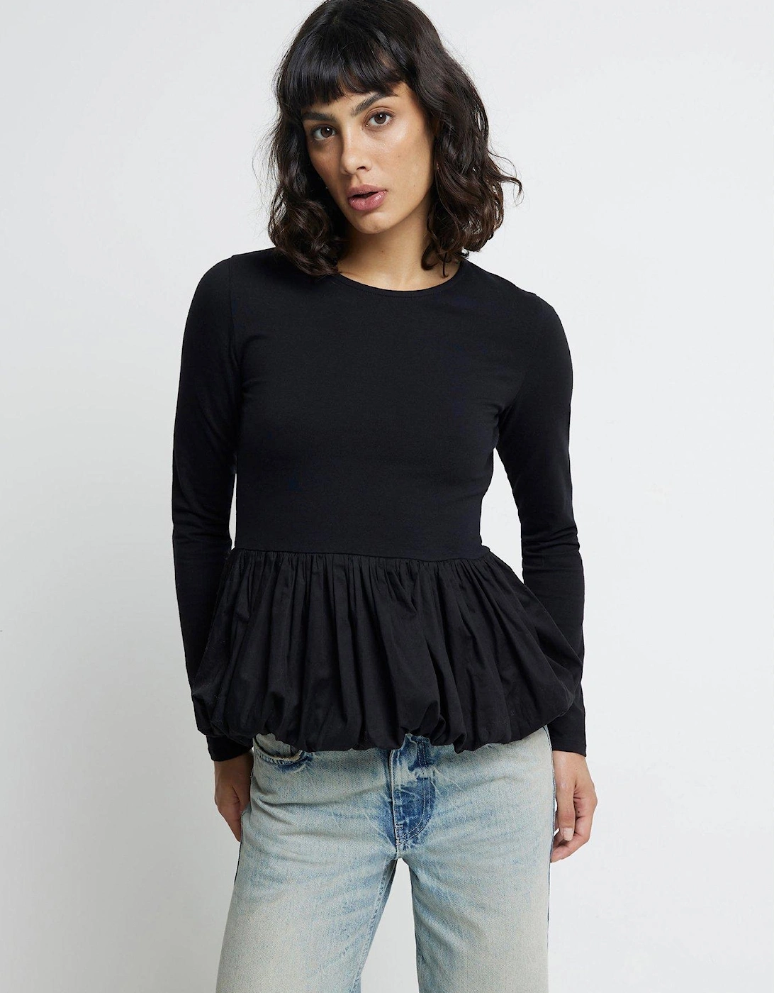 Poplin Puff Ball Top - Black, 7 of 6