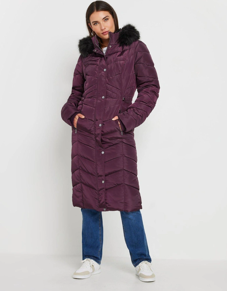 Tall Longline Chevron Padded Coat - Red