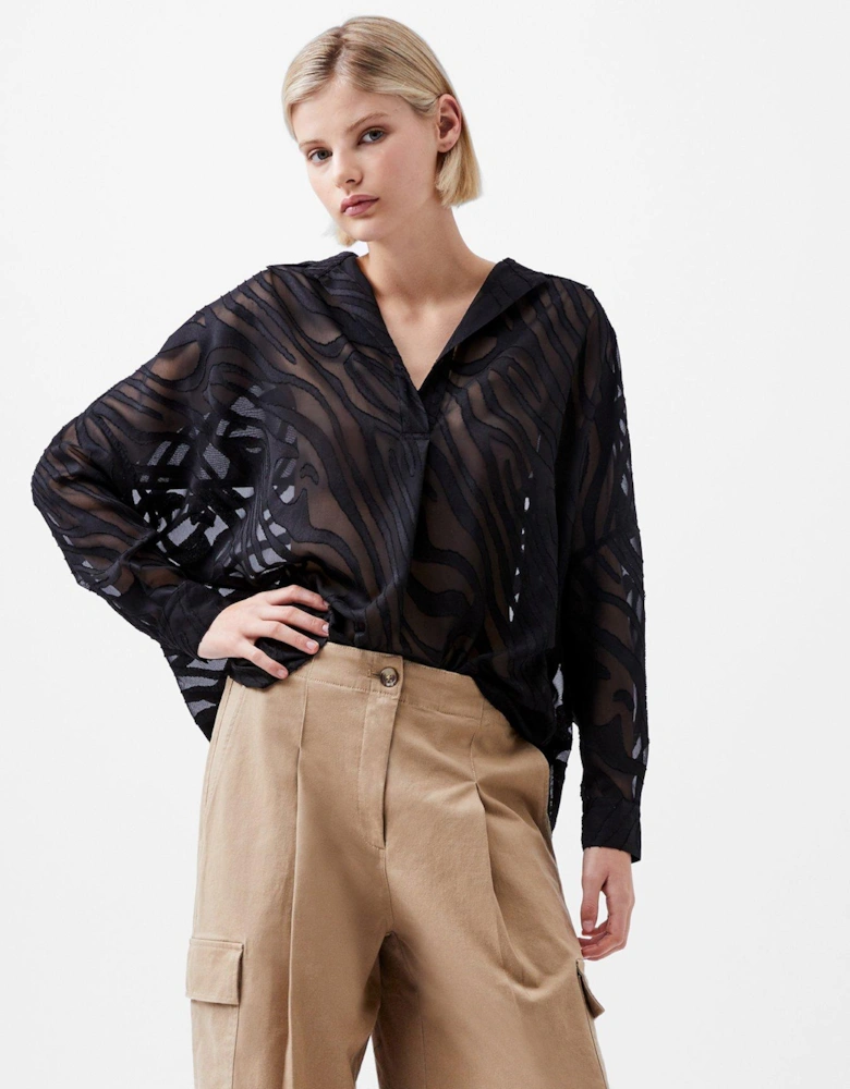 Zebra Printed Long Sleeve Shirt - Black