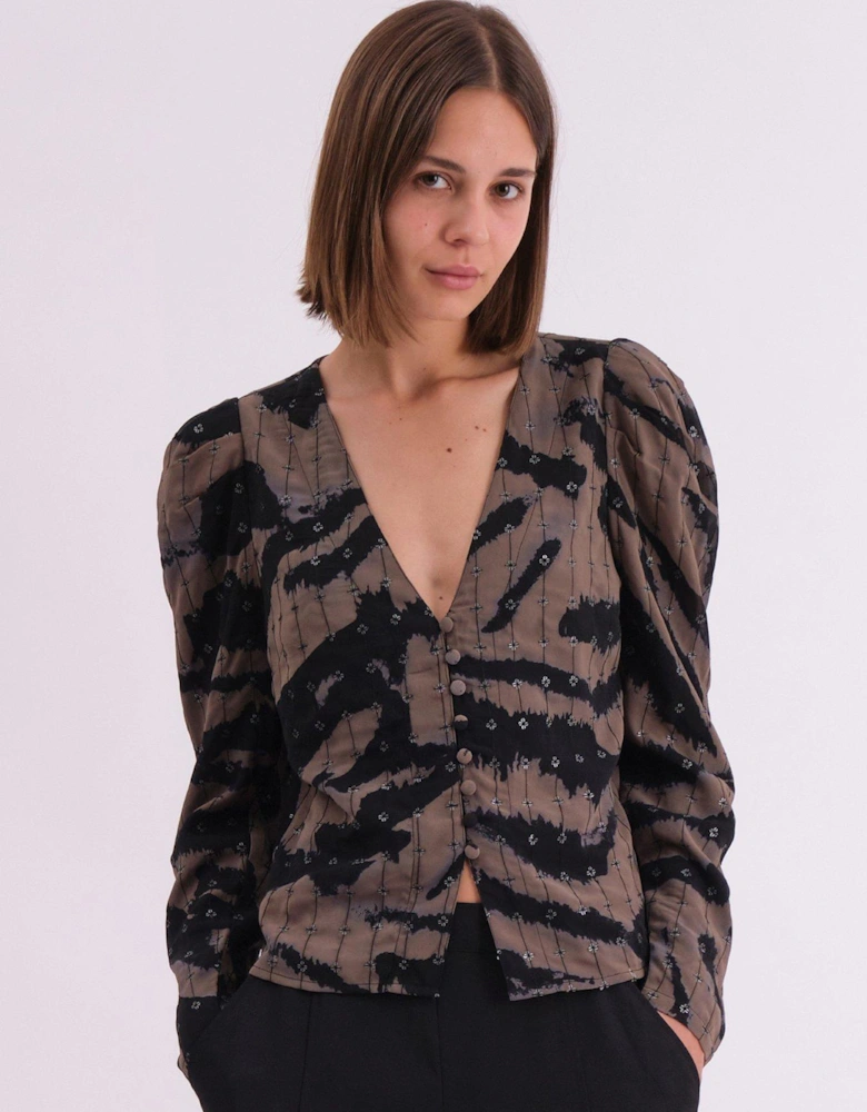 Shine Shirt Blouse In Animal Print With Allover Sequin Pattern