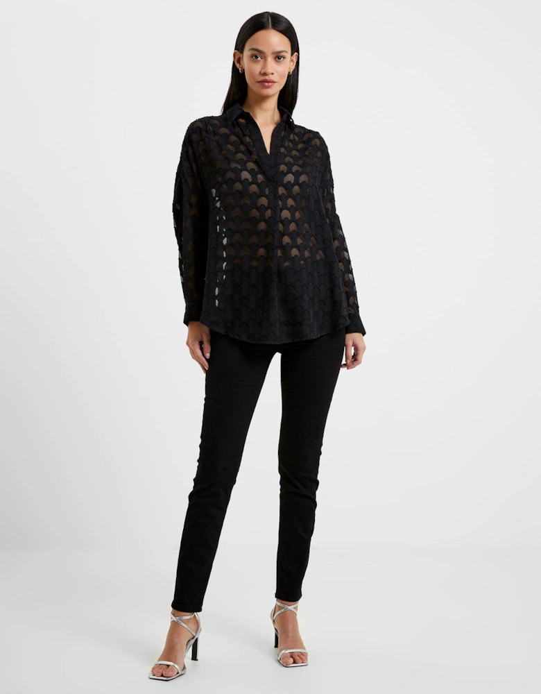 Popover Shirt With Long Cuffed Sleeves - Black