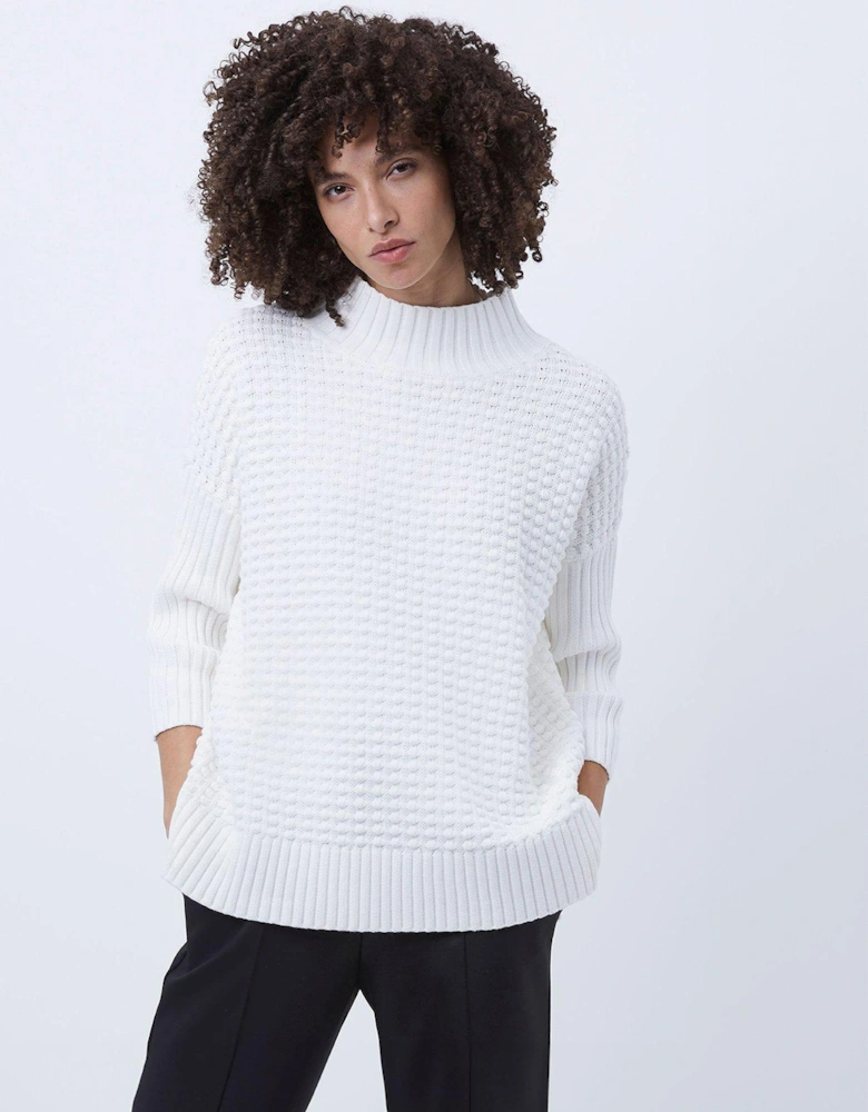 Ribbed Knit Oversized Jumper - White