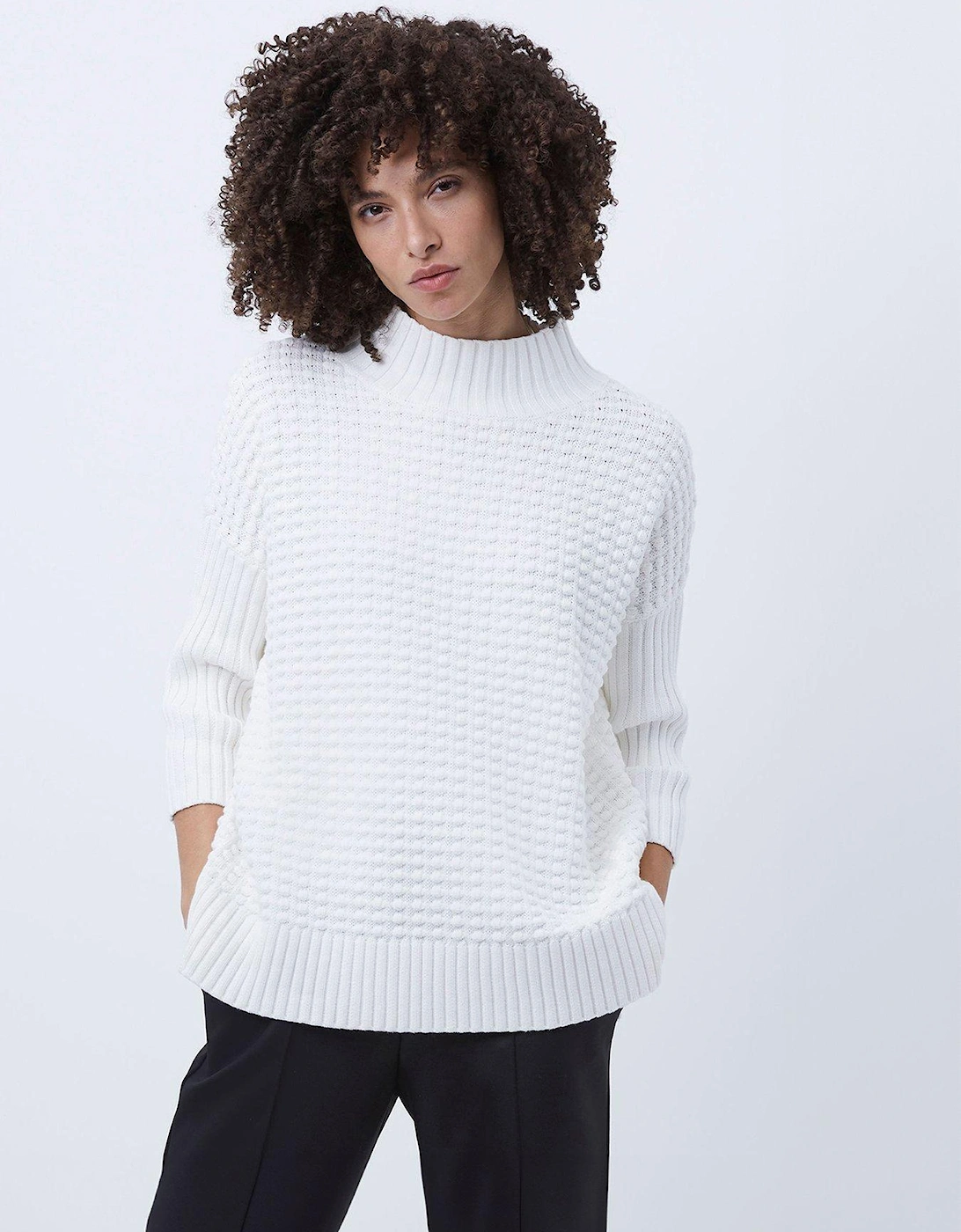 Ribbed Knit Oversized Jumper - White, 2 of 1