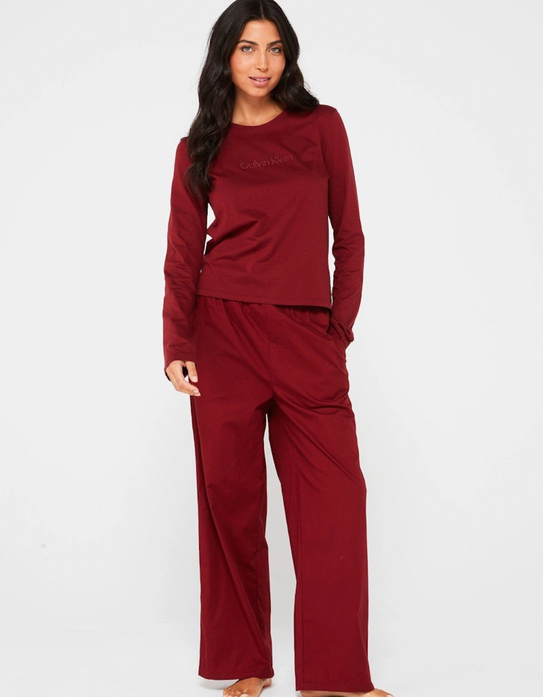 Long Sleeve Cotton Pyjama Set - Red