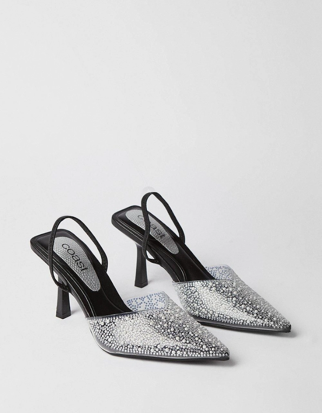 Tilly Diamante And Pearl Sling Back Pointed Court Shoes