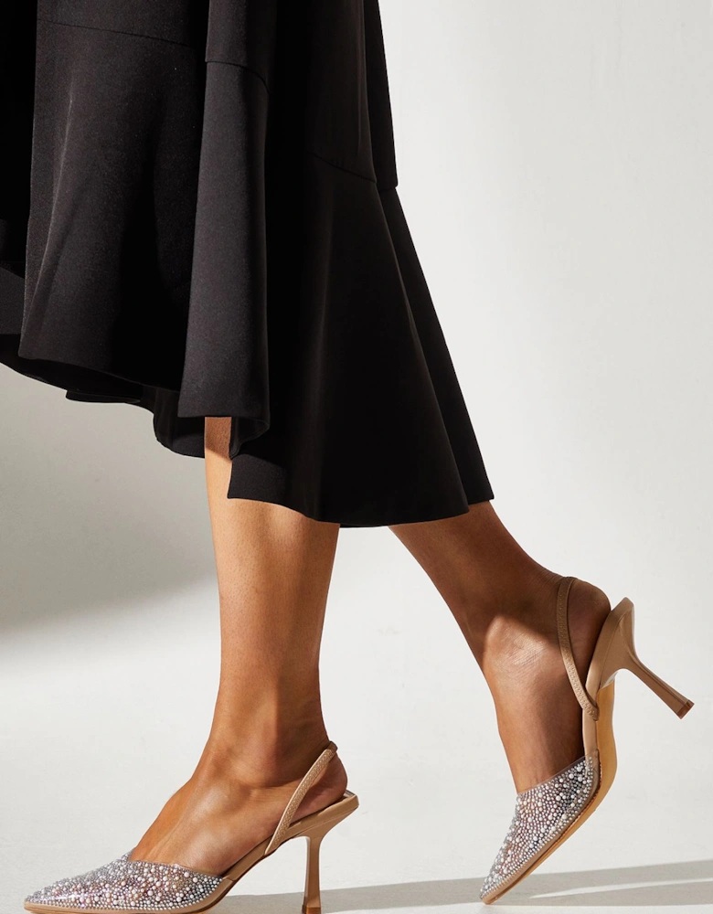 Tilly Diamante And Pearl Sling Back Pointed Court Shoes