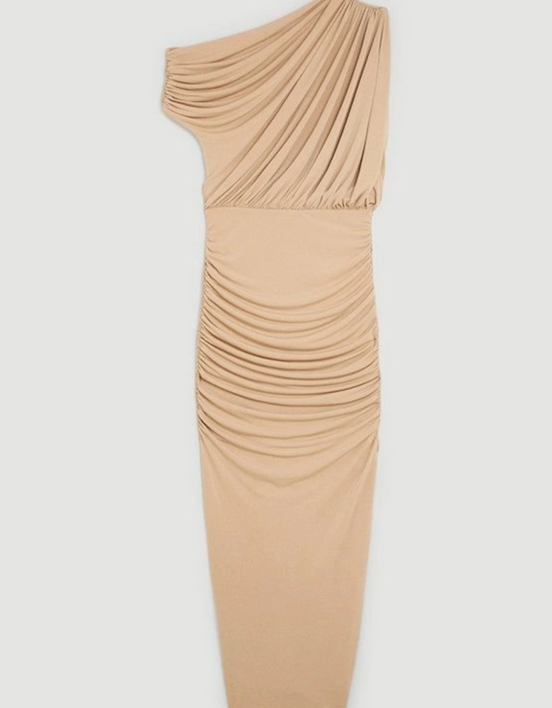 Jersey Crepe Asymmetric Neckline Maxi Dress