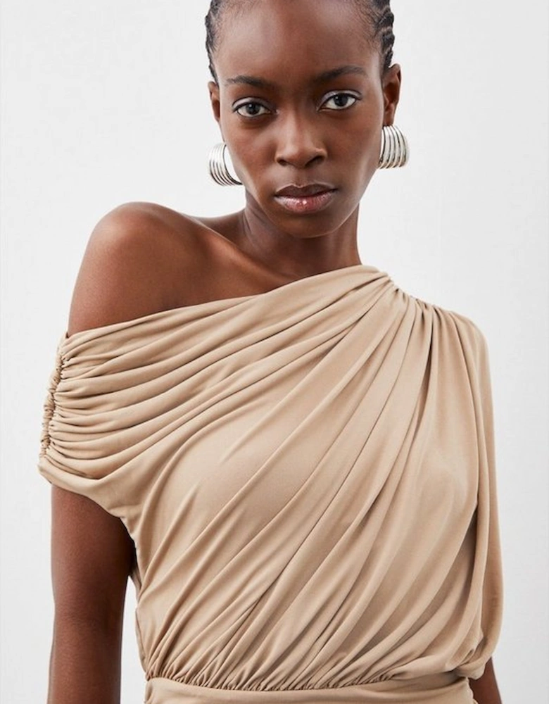 Jersey Crepe Asymmetric Neckline Maxi Dress