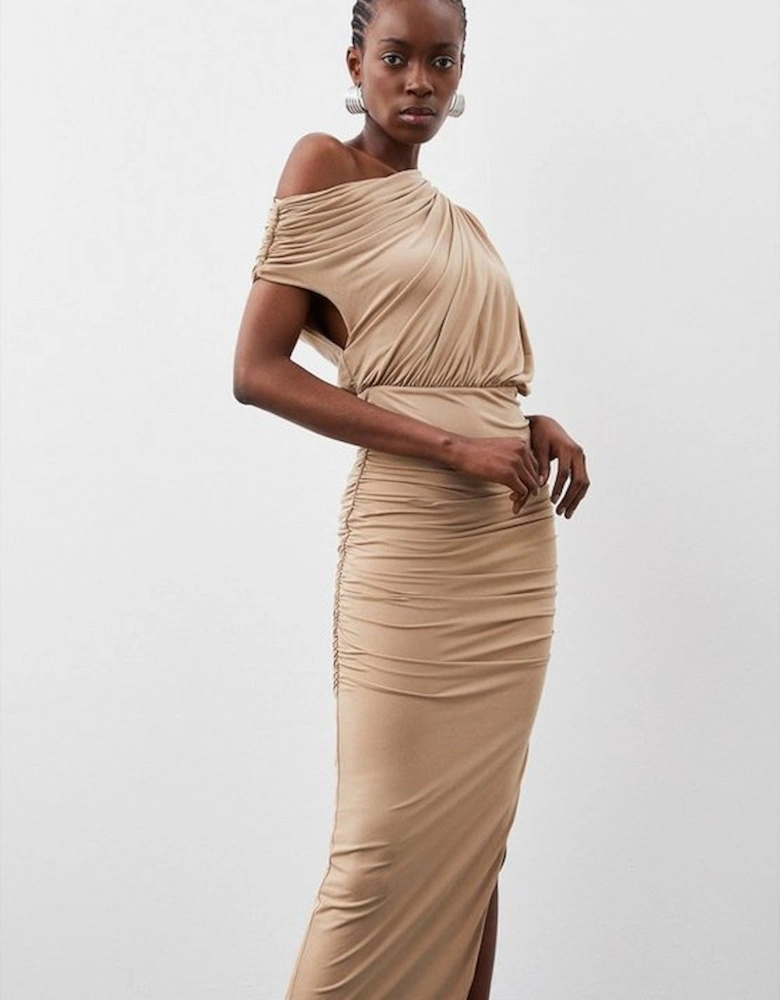 Jersey Crepe Asymmetric Neckline Maxi Dress