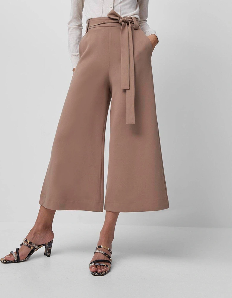 Wide Leg Culottes With Self Tie Belt - Brown