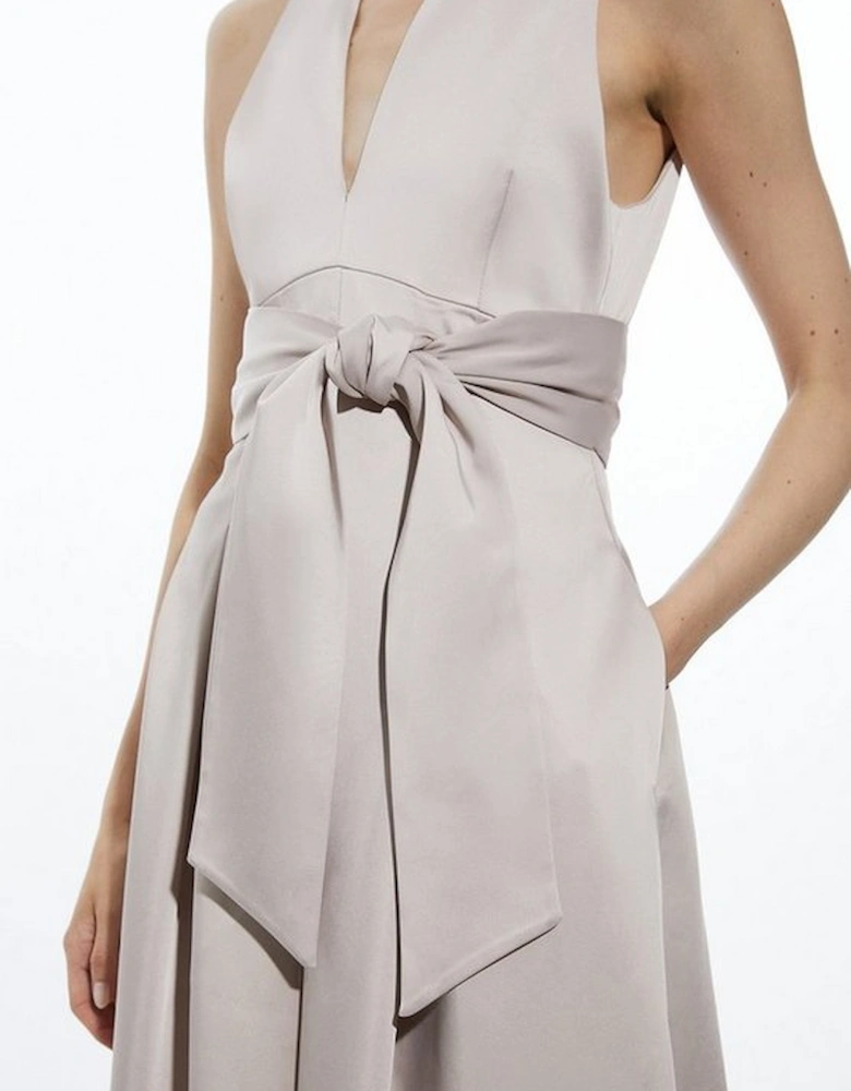 Tailored Satin Bow Detail Full Skirted Midi Dress