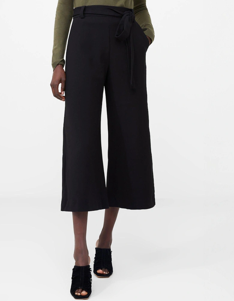 Wide Leg Culottes With Self Tie Belt - Black