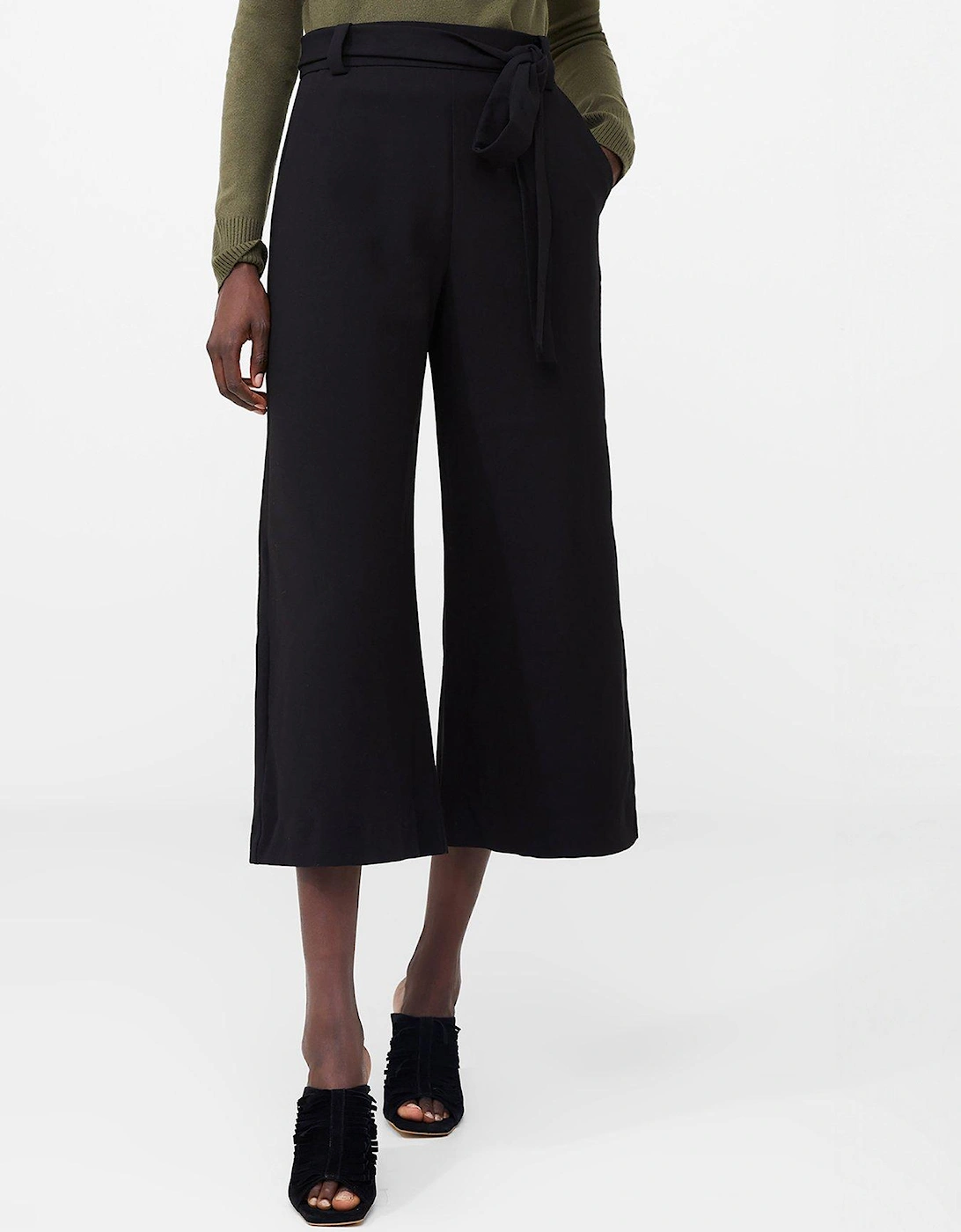 Wide Leg Culottes With Self Tie Belt - Black, 2 of 1