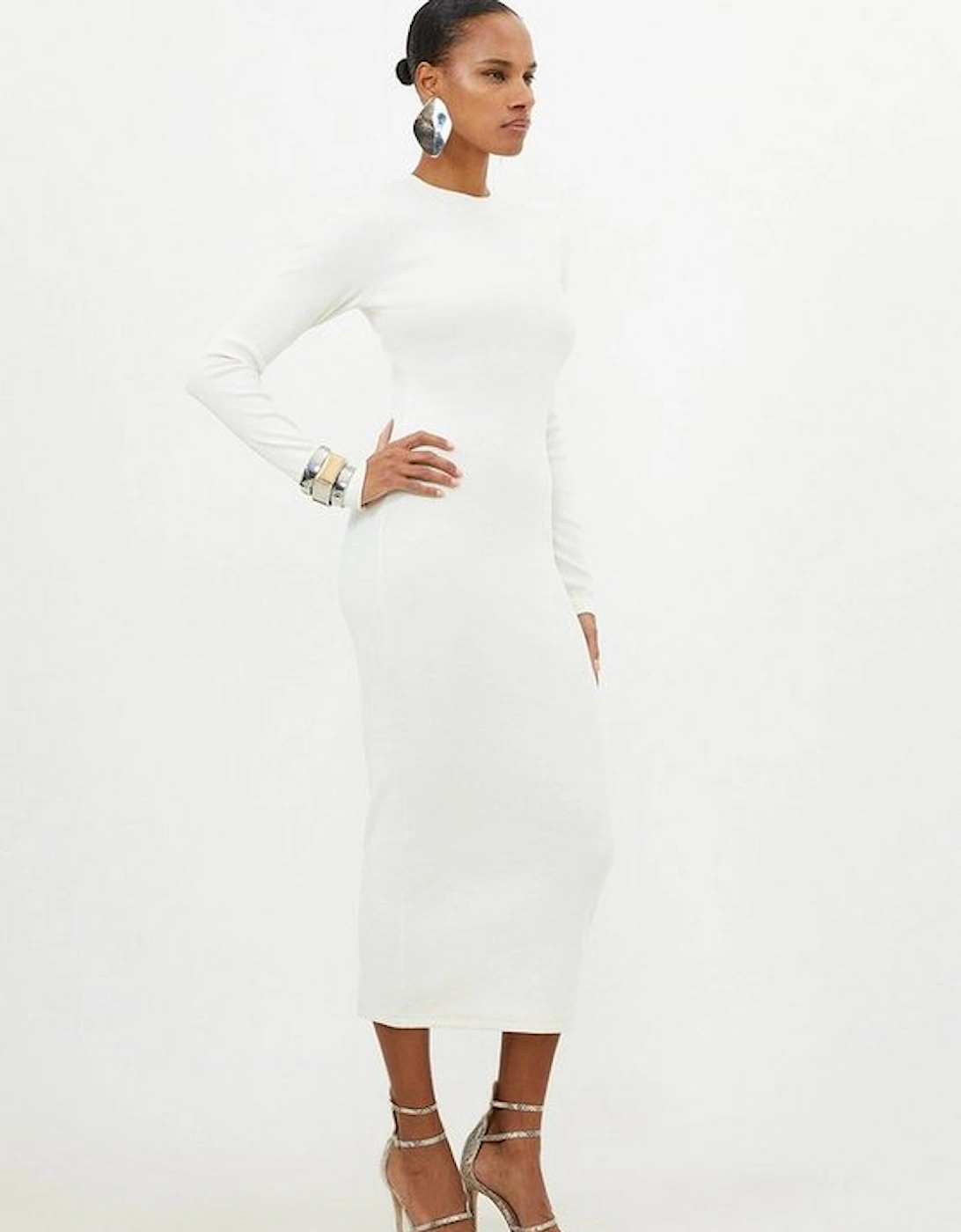 Compact Jersey Ribbed Midi Dress