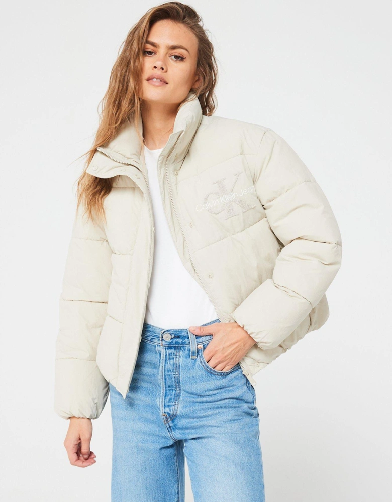 Chenille Monologo Padded Jacket - Cream