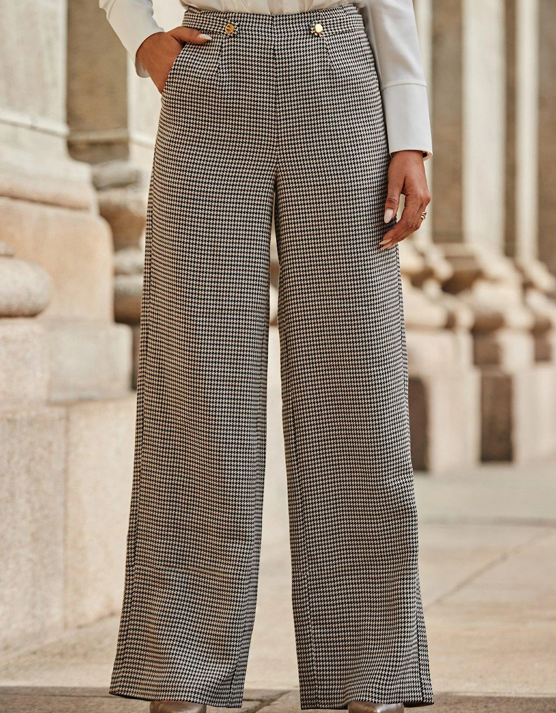 Heritage Check Wide Leg Trouser - Brown, 6 of 5