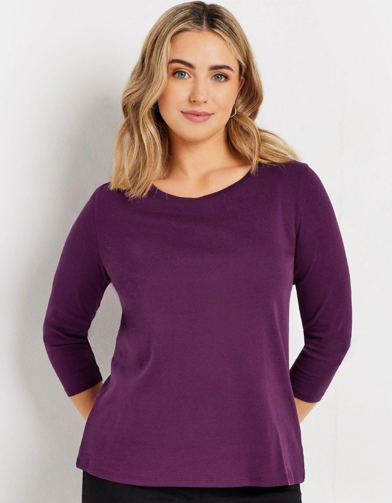 3/4 Sleeve Crew Neck T-shirt - Purple