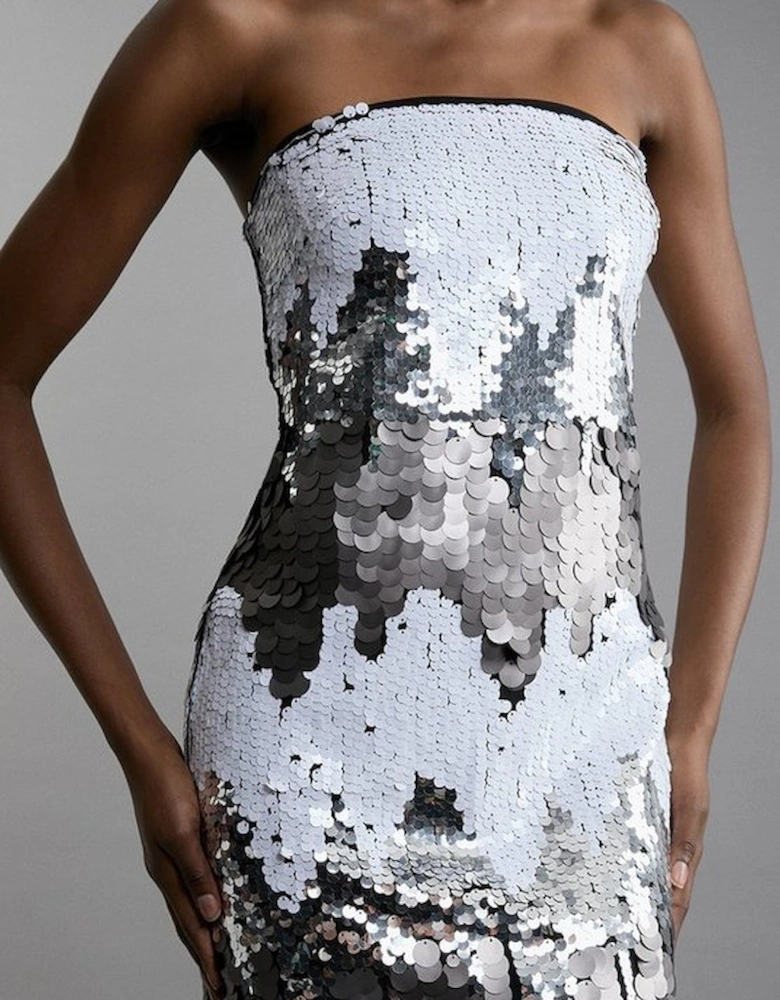 Disc Sequin Bandeau Woven Midi Dress