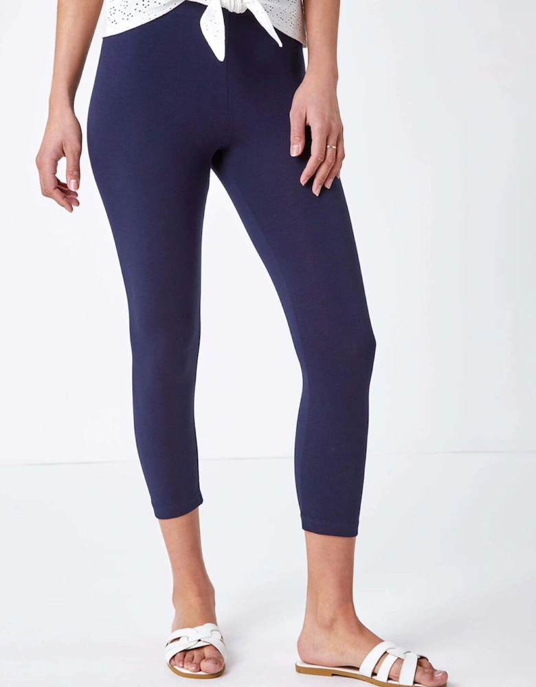 Elastic Waist Stretch Cropped Leggings - Navy