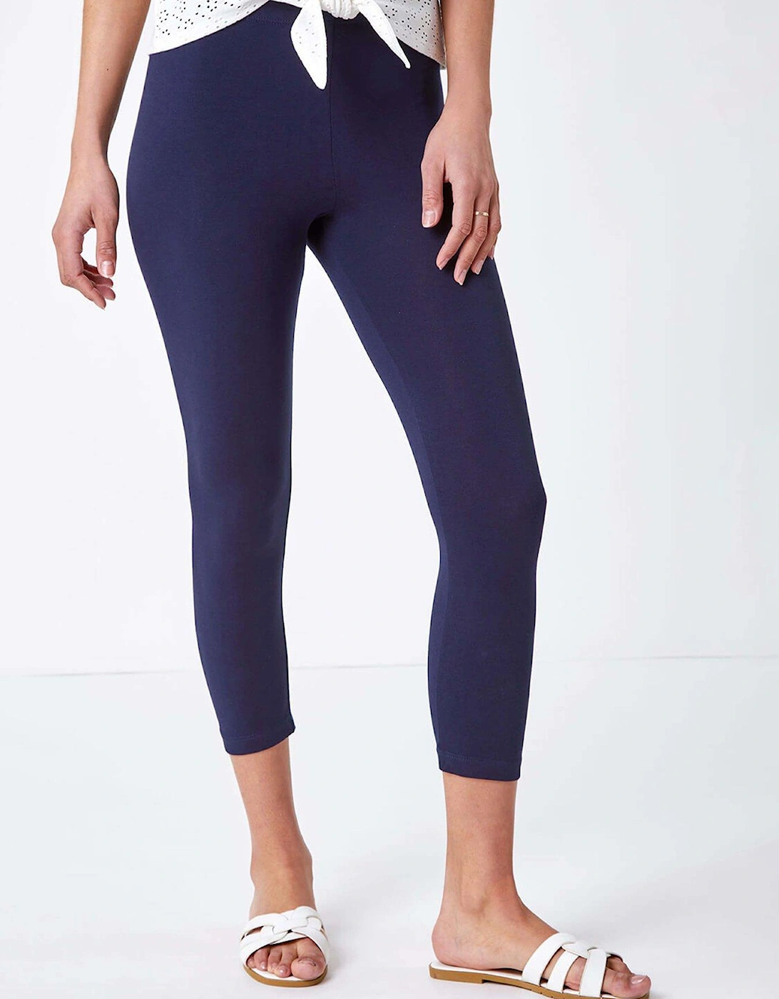 Elastic Waist Stretch Cropped Leggings - Navy, 2 of 1