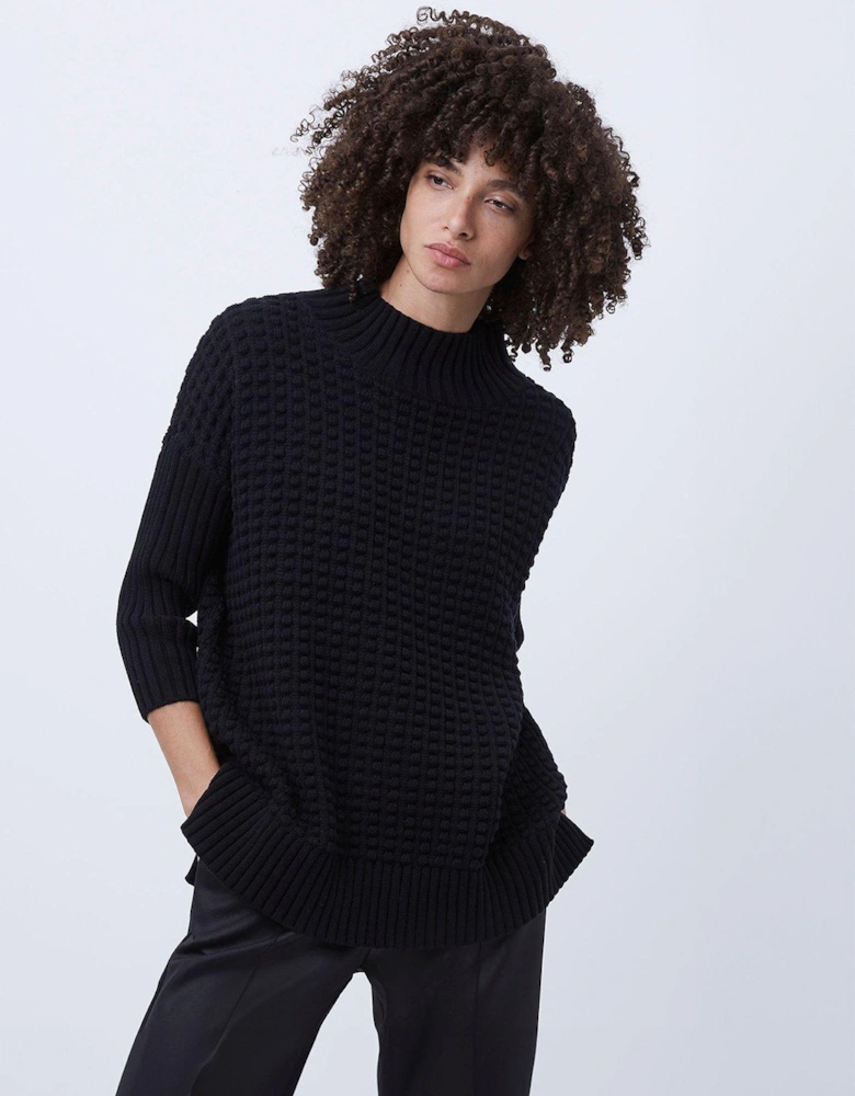 Ribbed Knit Oversized Jumper - Navy