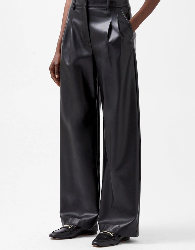 Pu Wide Leg Trousers - Black