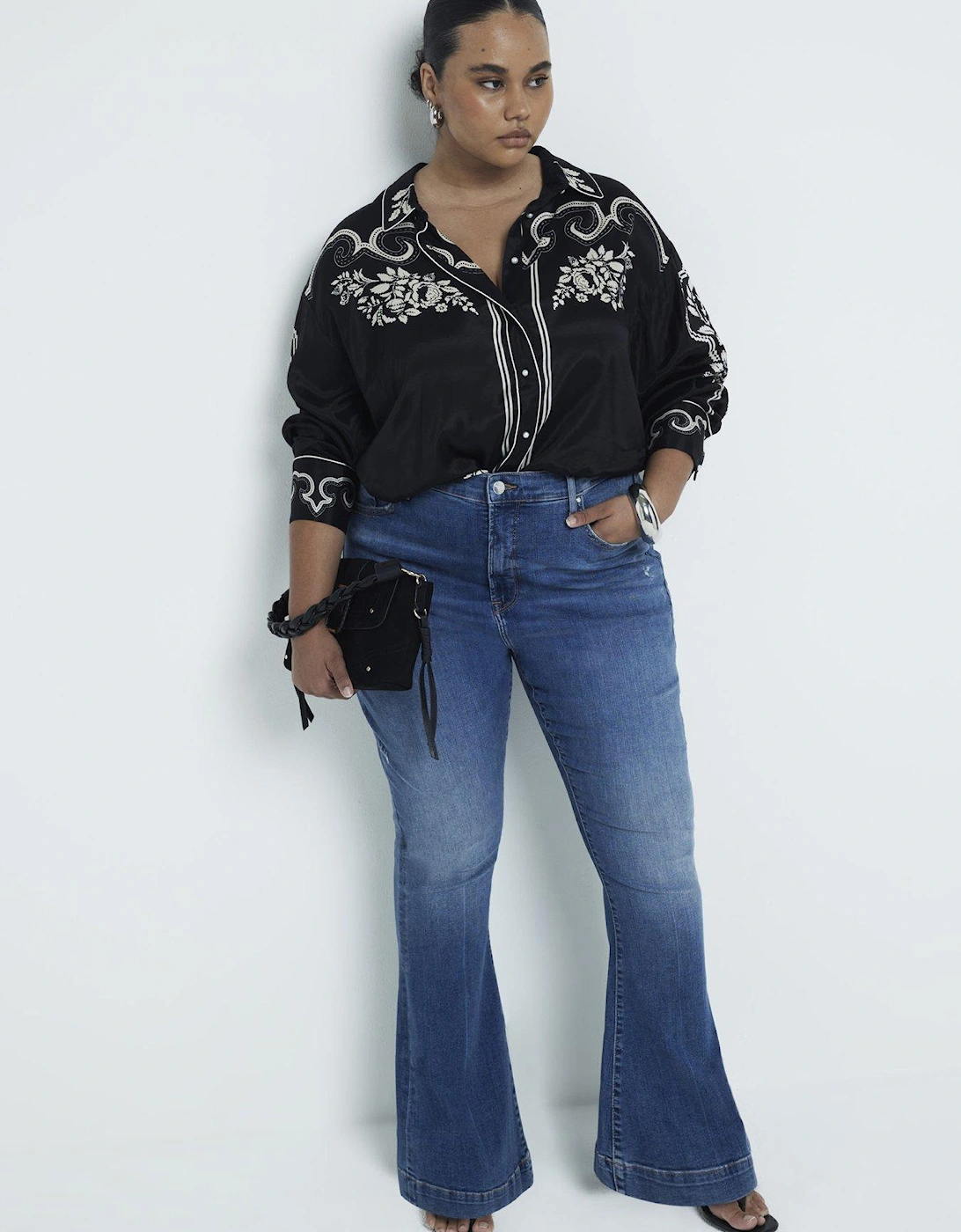 Plus Mid Rise Flared Jeans - Blue, 2 of 1