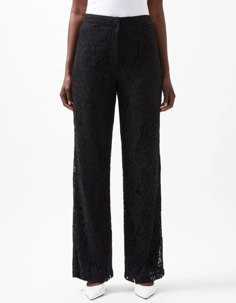 Lace Flared Trousers - Black