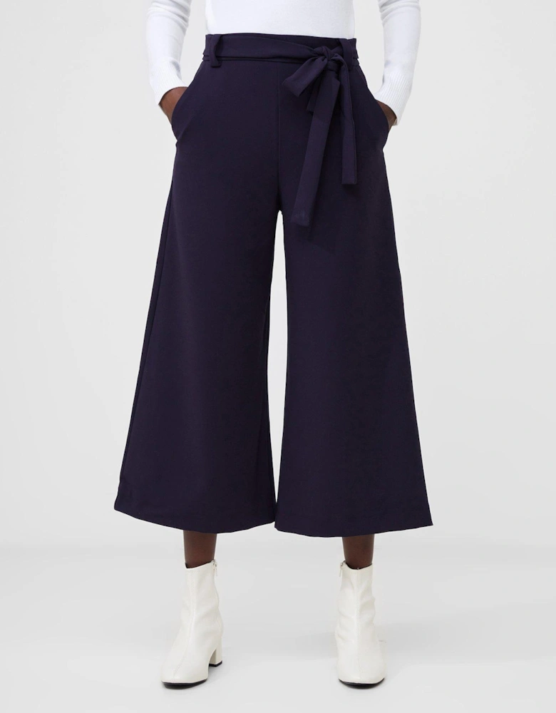 Wide Leg Culottes With Self Tie Belt - Blue