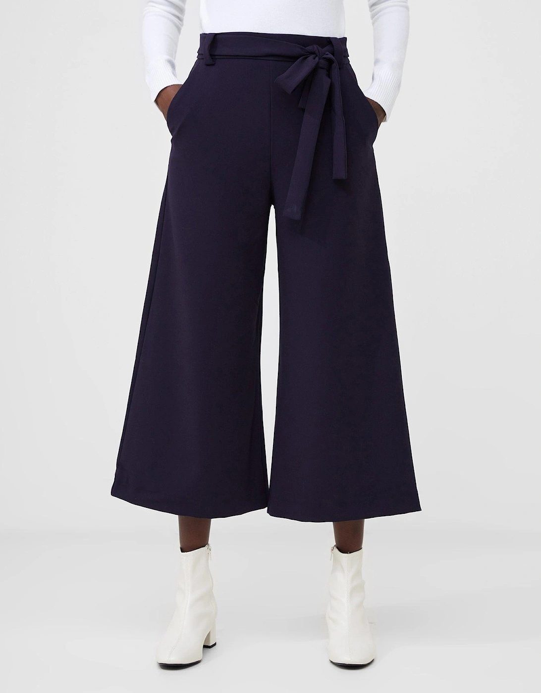 Wide Leg Culottes With Self Tie Belt - Blue, 2 of 1