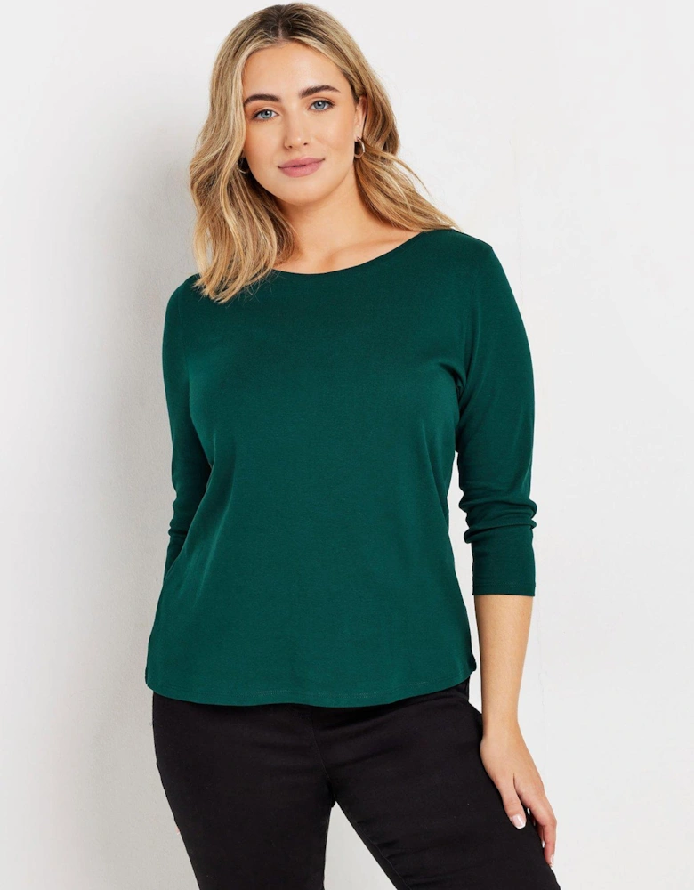 3/4 Sleeve Crew Neck T-shirt - Teal Green