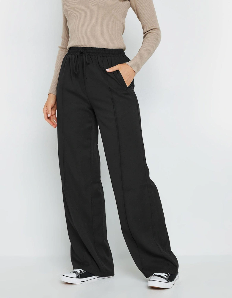 Tie Waist Wide Leg Trousers - Black