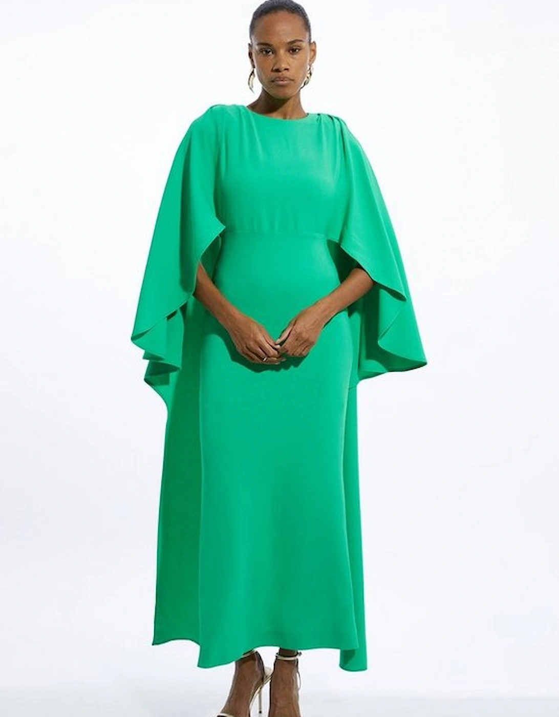 Compact Stretch Viscose Cape Detail Maxi Dress