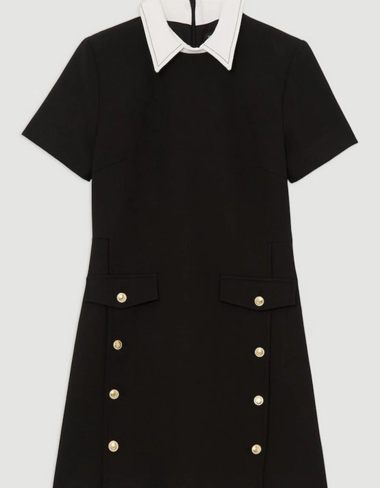 Compact Stretch Tailored Collared Button Detail Mini Dress