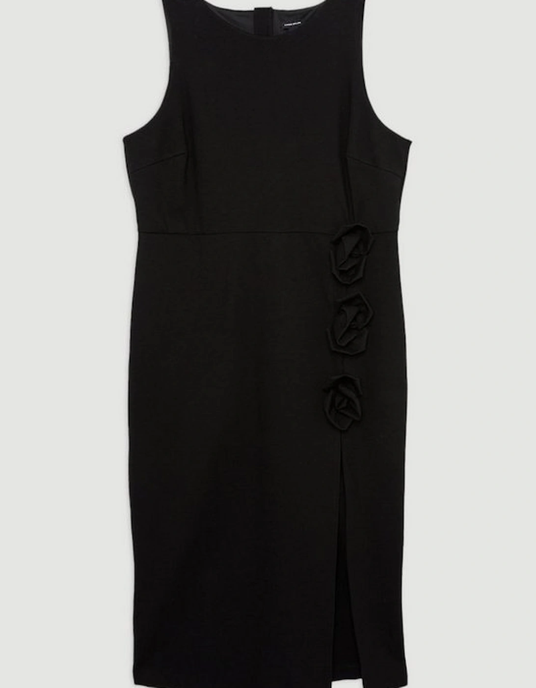 Plus Size Rosette Ponte Jersey Slit Midi Dress