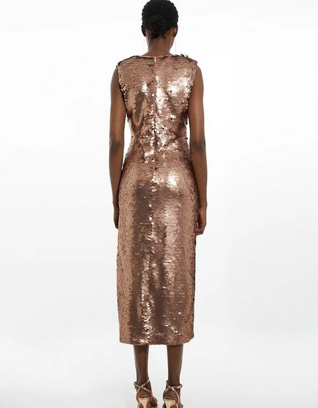 Sequin Deep Plunge Woven Midi Dress