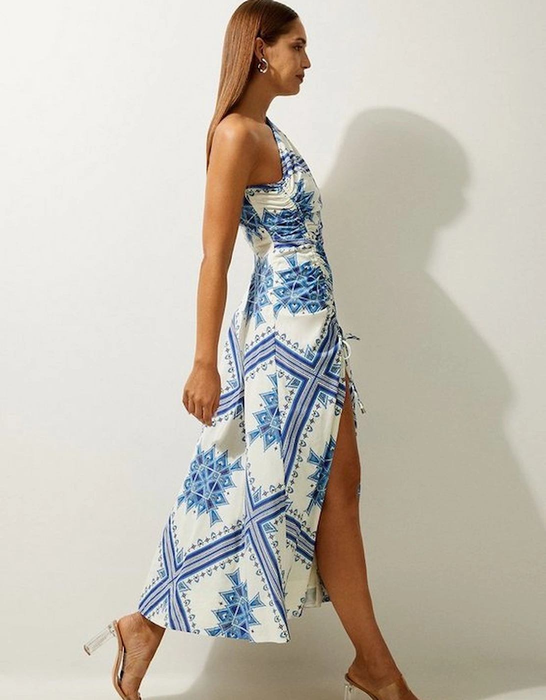 Printed Cotton Voile One Shoulder Midi Dress