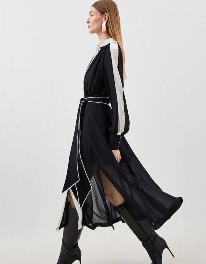 Petite Military Mono Belted Long Sleeved Woven Maxi Dress