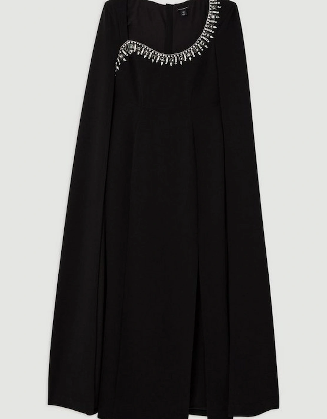 Crystal Embellished Viscose Crepe Woven Cape Maxi Dress